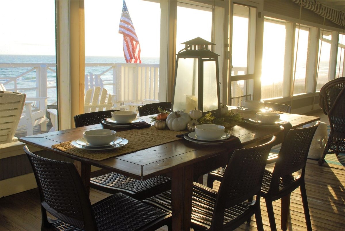 dining table set for Thanksgiving in Gulf Shores